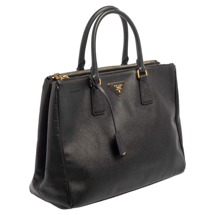 Pre Owned Prada Black Saffiano Lux Leather Large Galleria Double Tip Tote