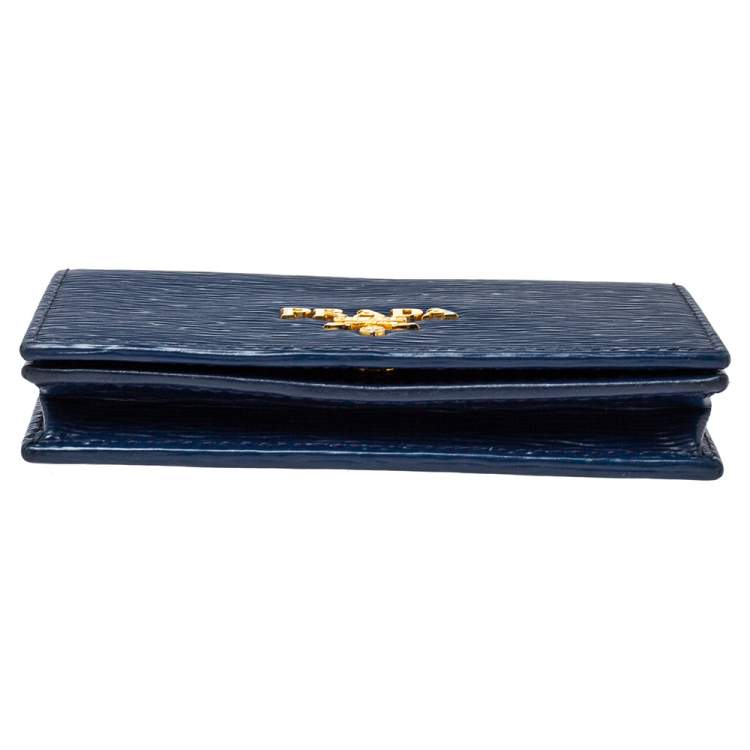 Pre Owned Prada Blue Vitello Move Leather Card Case