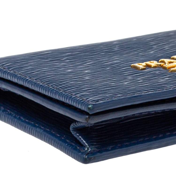Pre Owned Prada Blue Vitello Move Leather Card Case