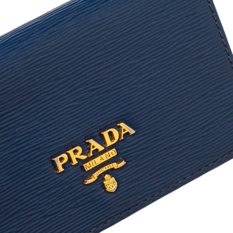 Pre Owned Prada Blue Vitello Move Leather Card Case