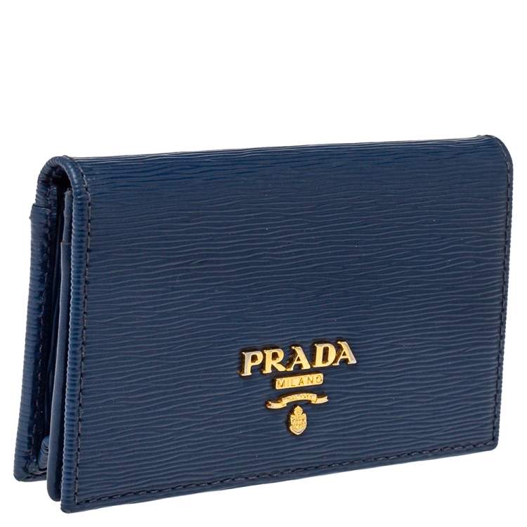 Pre Owned Prada Blue Vitello Move Leather Card Case