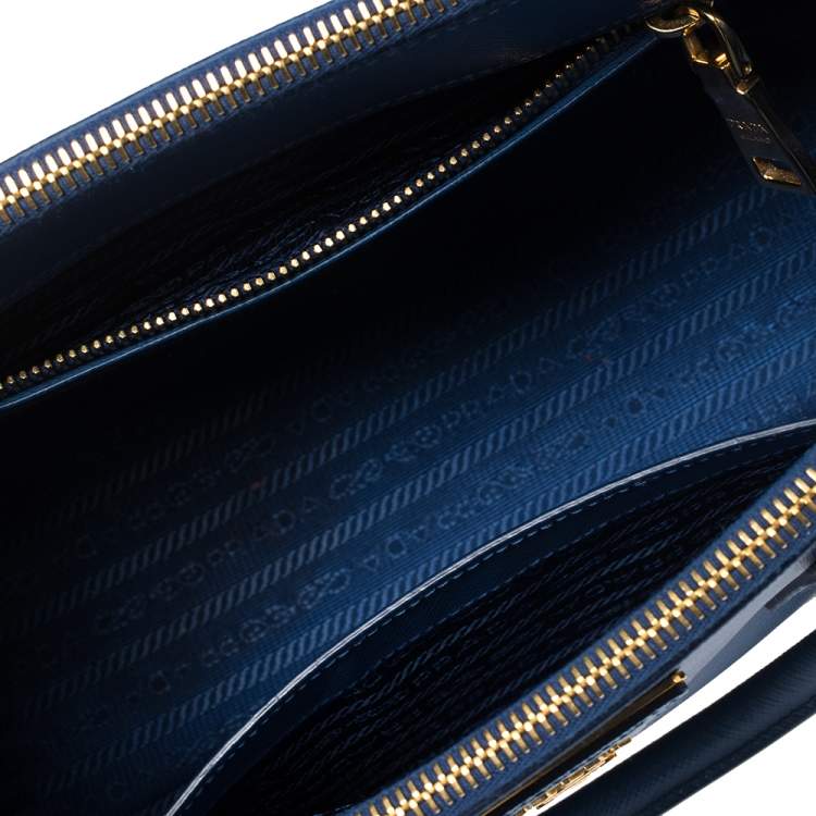 Pre Owned Prada Blue Saffiano Lux Leather Mini Galleria Double Zip Tote