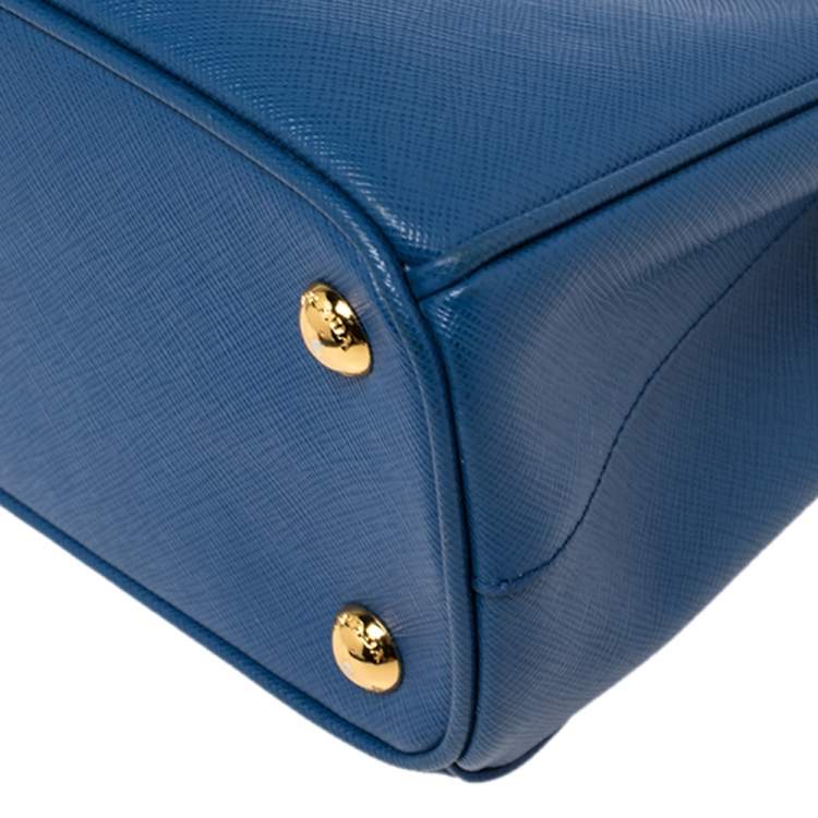 Pre Owned Prada Blue Saffiano Lux Leather Mini Galleria Double Zip Tote