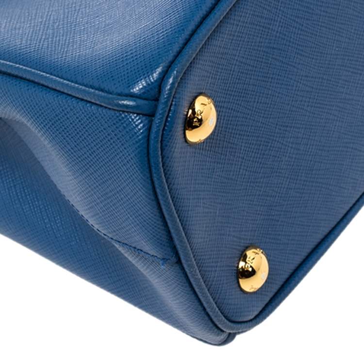 Pre Owned Prada Blue Saffiano Lux Leather Mini Galleria Double Zip Tote