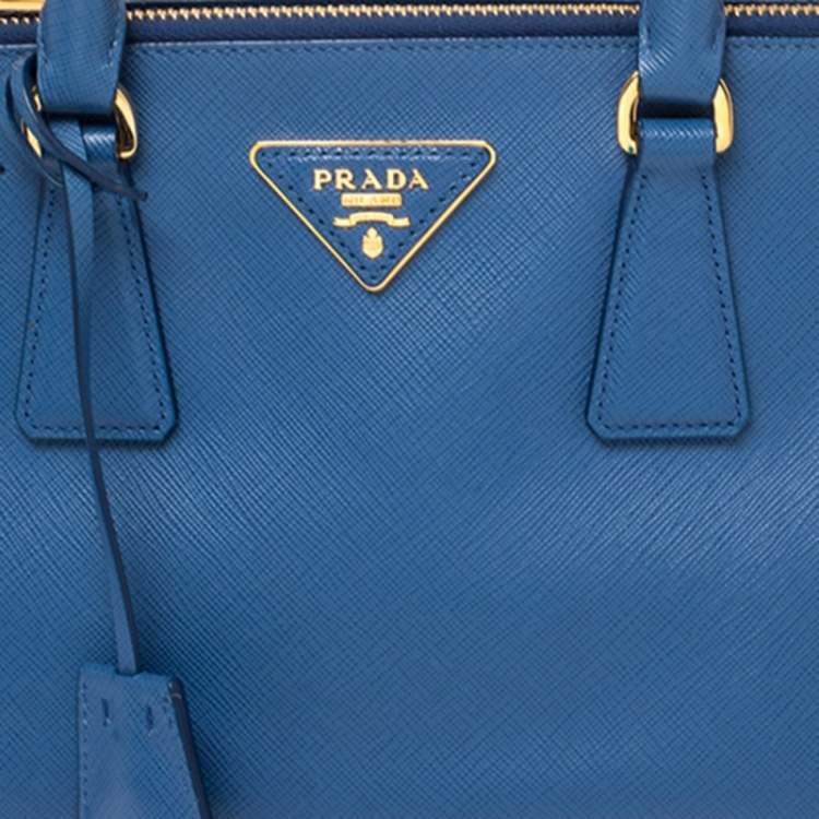 Pre Owned Prada Blue Saffiano Lux Leather Mini Galleria Double Zip Tote