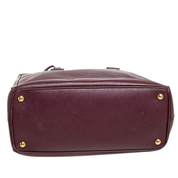 Pre Owned Prada Burgundy Saffiano Lux Leather Medium Galleria Tote