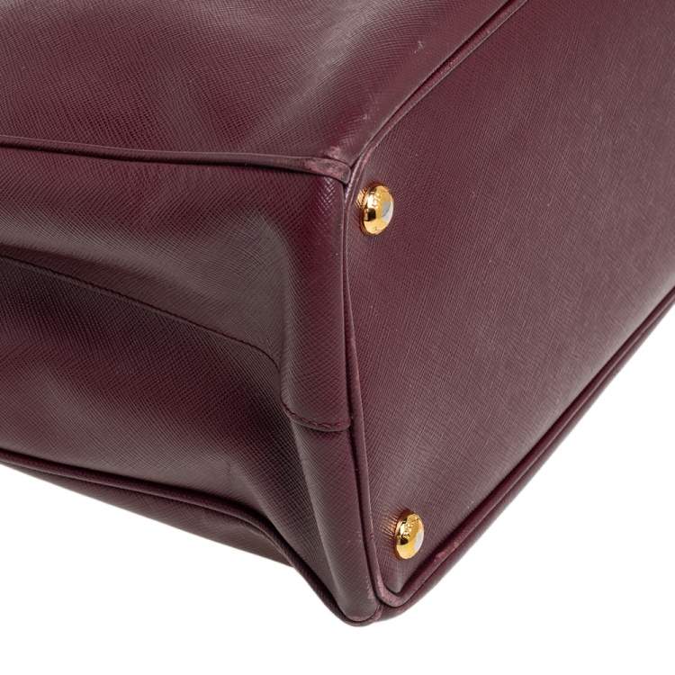 Pre Owned Prada Burgundy Saffiano Lux Leather Medium Galleria Tote