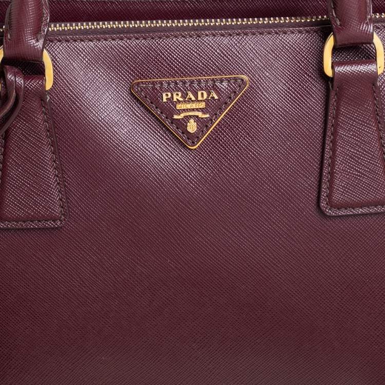 Pre Owned Prada Burgundy Saffiano Lux Leather Medium Galleria Tote