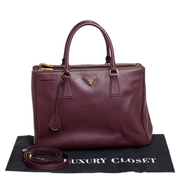 Pre Owned Prada Burgundy Saffiano Lux Leather Medium Galleria Tote