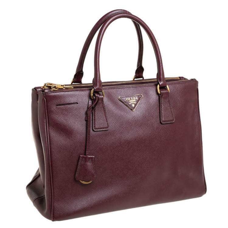 Pre Owned Prada Burgundy Saffiano Lux Leather Medium Galleria Tote