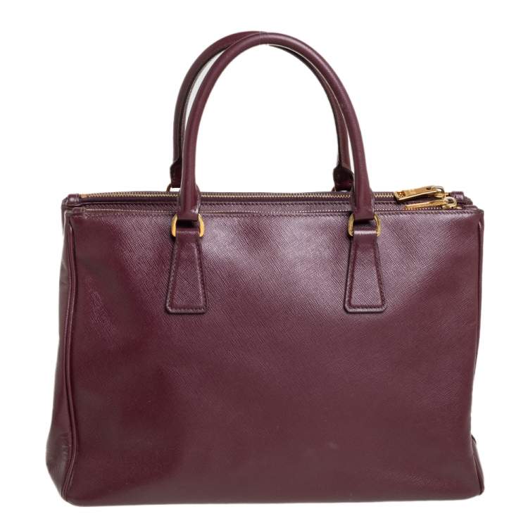 Pre Owned Prada Burgundy Saffiano Lux Leather Medium Galleria Tote