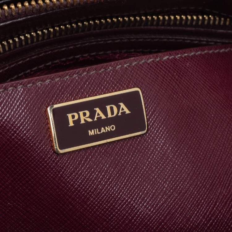Pre Owned Prada Burgundy Saffiano Lux Leather Medium Galleria Tote