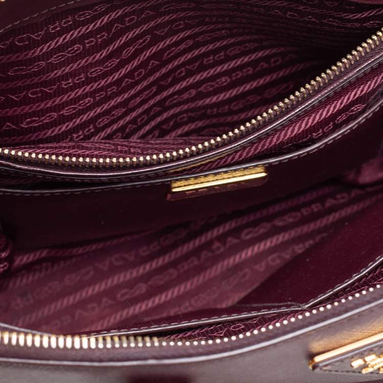 Pre Owned Prada Burgundy Saffiano Lux Leather Medium Galleria Tote