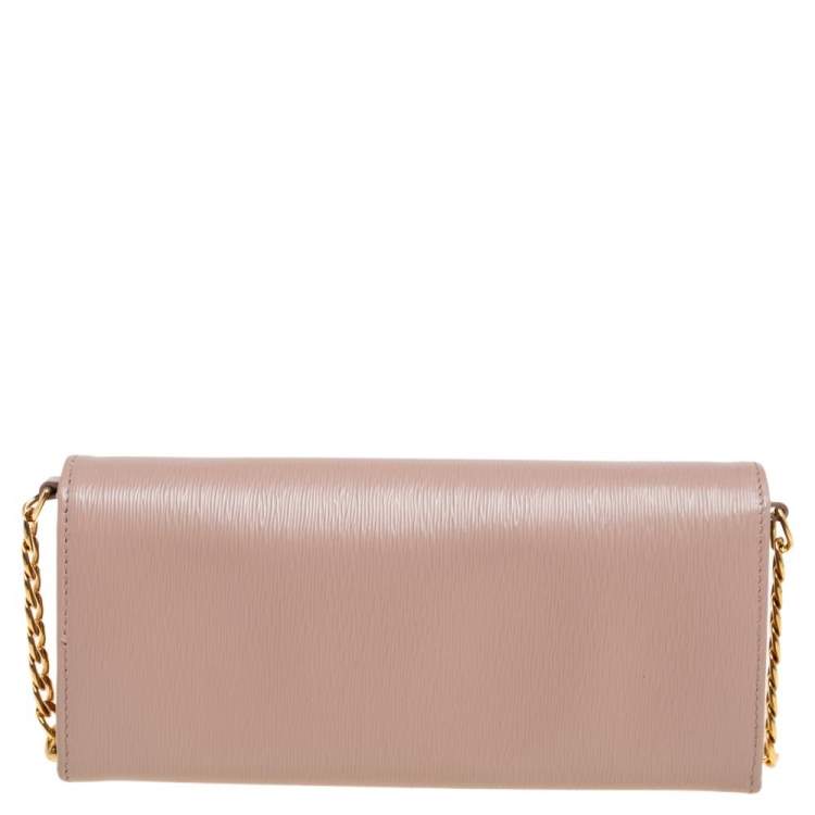 Pre Owned Prada Nude Vitello Move Leather Leather Wallet On Chain