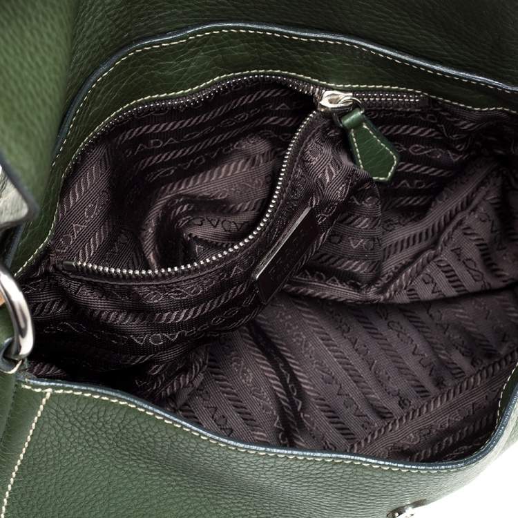 Pre Owned Prada Green Leather Flap Hobo