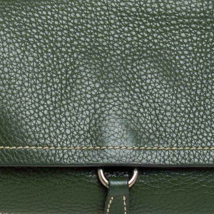 Pre Owned Prada Green Leather Flap Hobo