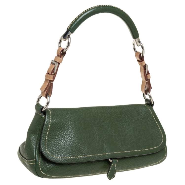 Pre Owned Prada Green Leather Flap Hobo