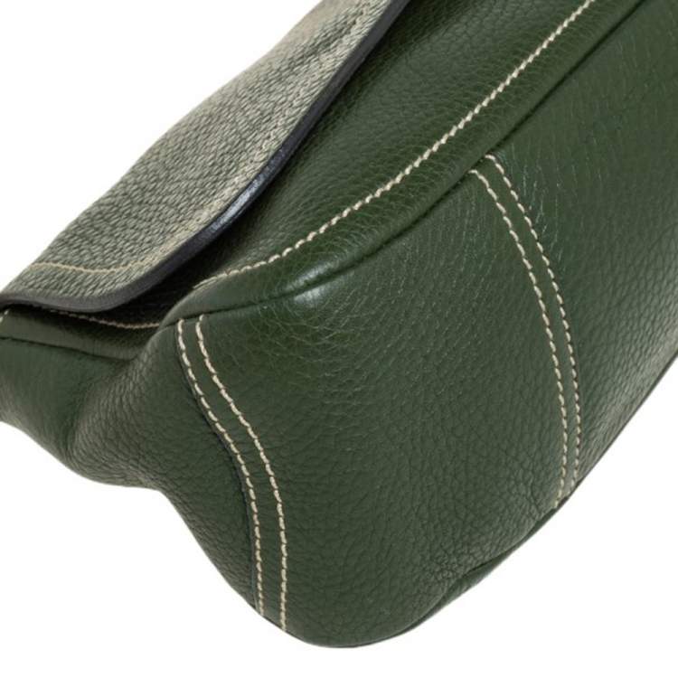 Pre Owned Prada Green Leather Flap Hobo