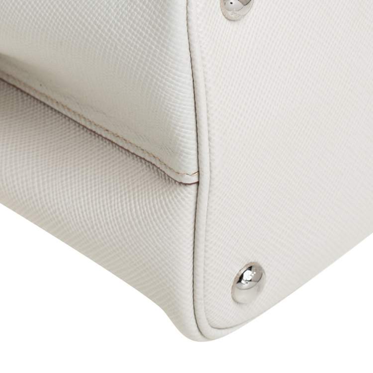 Pre Owned Prada White Leather Turn Lock Top Handle Bag