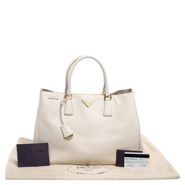 Pre Owned Prada Cream Saffiano Lux Leather Large Galleria Tote