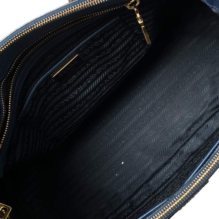Pre Owned Prada Blue Saffiano Lux Leather Medium Galleria Double Zip Tote