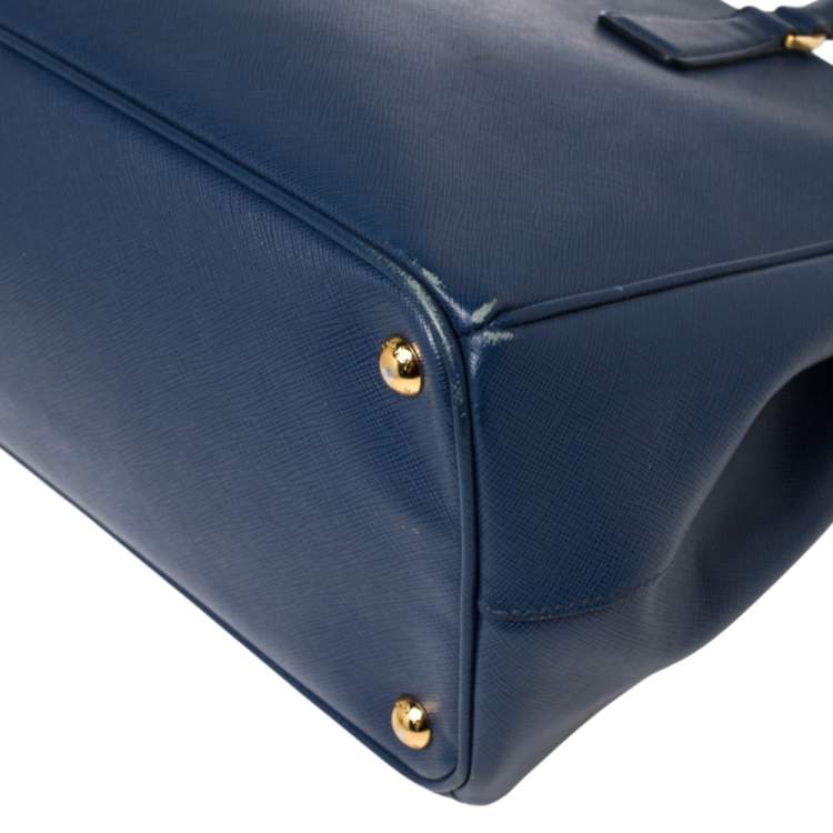 Pre Owned Prada Blue Saffiano Lux Leather Medium Galleria Double Zip Tote