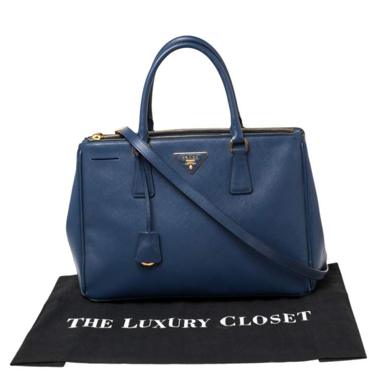Pre Owned Prada Blue Saffiano Lux Leather Medium Galleria Double Zip Tote