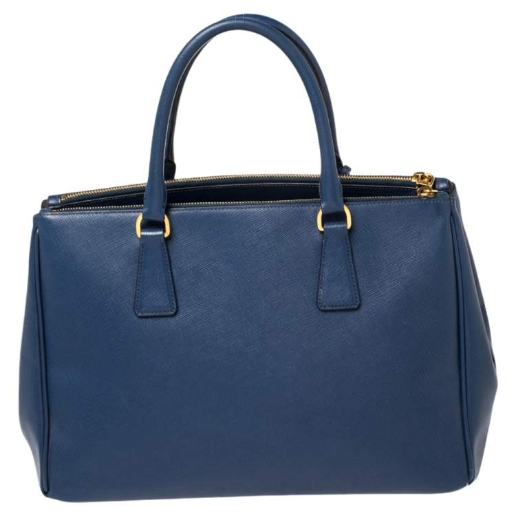 Pre Owned Prada Blue Saffiano Lux Leather Medium Galleria Double Zip Tote
