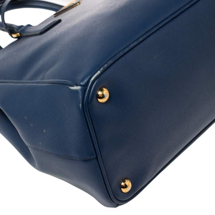 Pre Owned Prada Blue Saffiano Lux Leather Medium Galleria Double Zip Tote