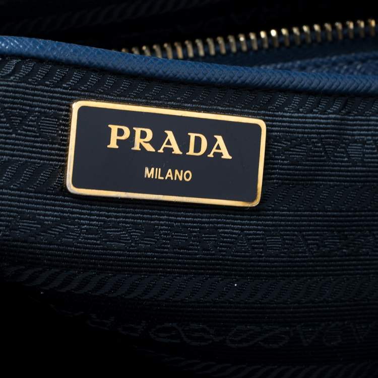 Pre Owned Prada Blue Saffiano Lux Leather Medium Galleria Double Zip Tote