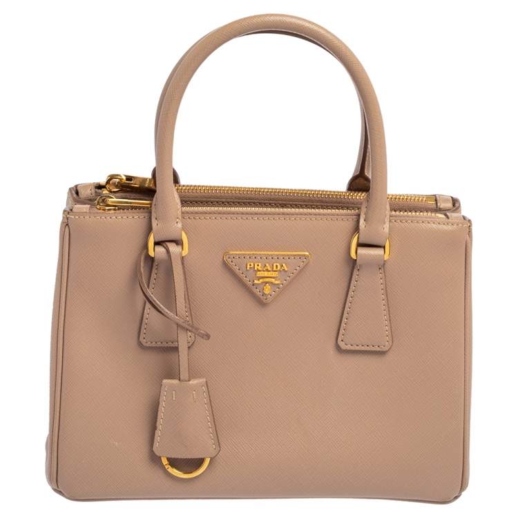 Pre Owned Prada Beige Saffinao Leather Mini Galleria Tote