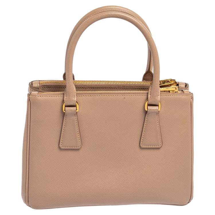 Pre Owned Prada Beige Saffinao Leather Mini Galleria Tote