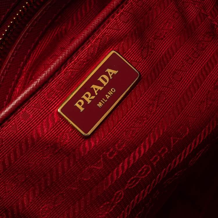 Pre Owned Prada Red Saffiano Leather Large Galleria Double Zip Tote