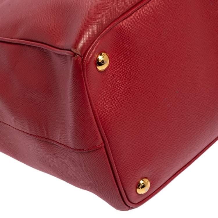 Pre Owned Prada Red Saffiano Leather Large Galleria Double Zip Tote