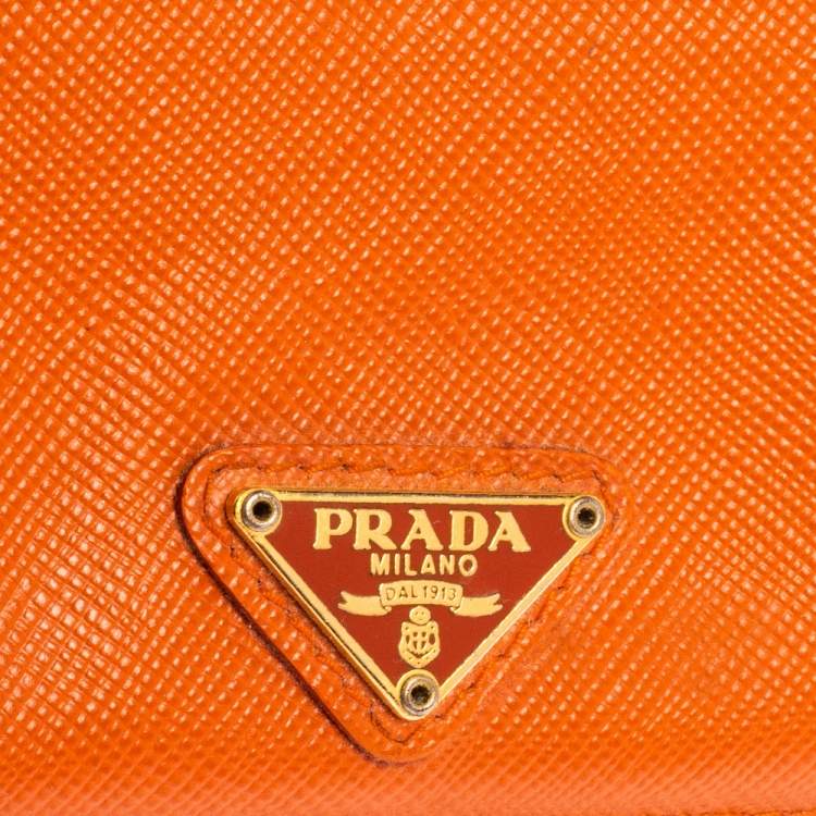 Pre Owned Prada Orange Saffiano Lux Leather Card Holder