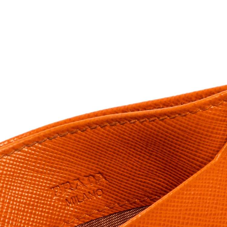 Pre Owned Prada Orange Saffiano Lux Leather Card Holder