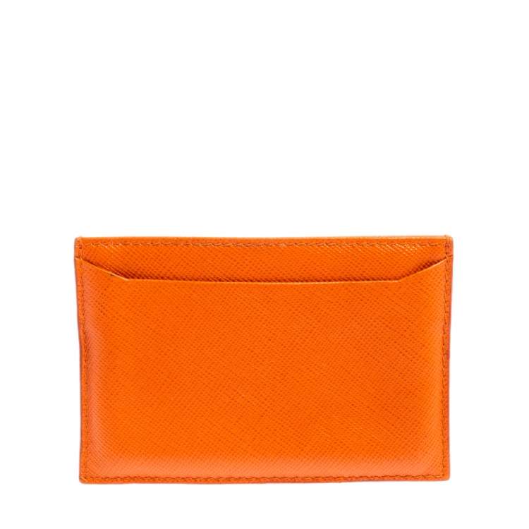 Pre Owned Prada Orange Saffiano Lux Leather Card Holder
