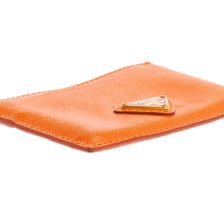 Pre Owned Prada Orange Saffiano Lux Leather Card Holder