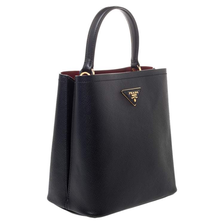 Pre Owned Prada Black Saffiano Leather Panier Top Handle Bag