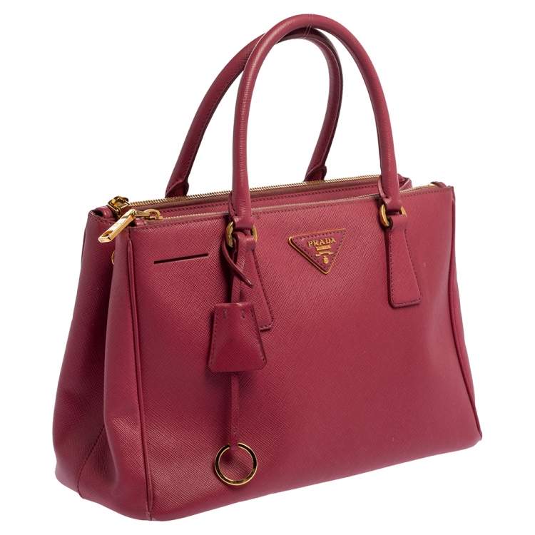 Pre Owned Prada Pink Saffiano Lux Leather Small Galleria Tote