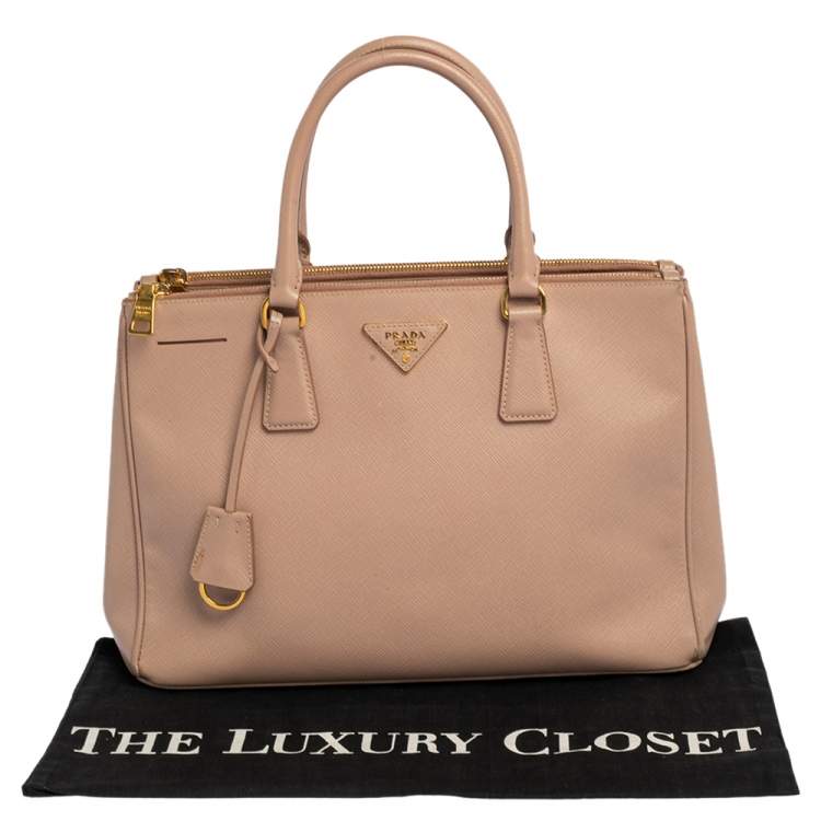 Pre Owned Prada Dusty Pink Saffiano Lux Leather Medium Galleria Tote