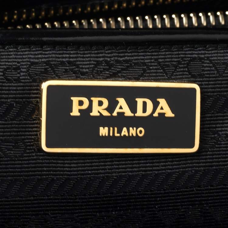 Pre Owned Prada Black Spazzolato Leather Medium Flowers Galleria Tote