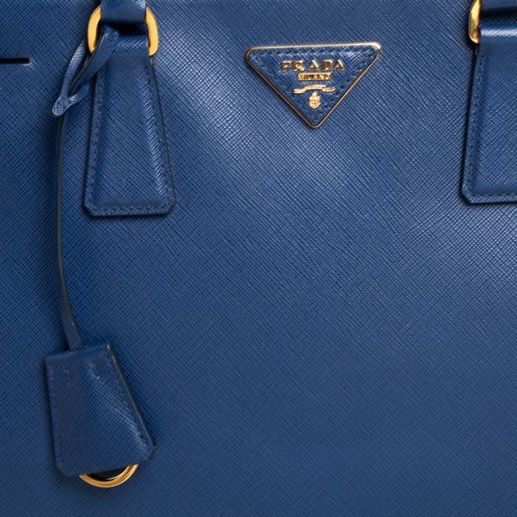 Pre Owned Prada Blue Saffiano Lux Leather Medium Galleria Tote