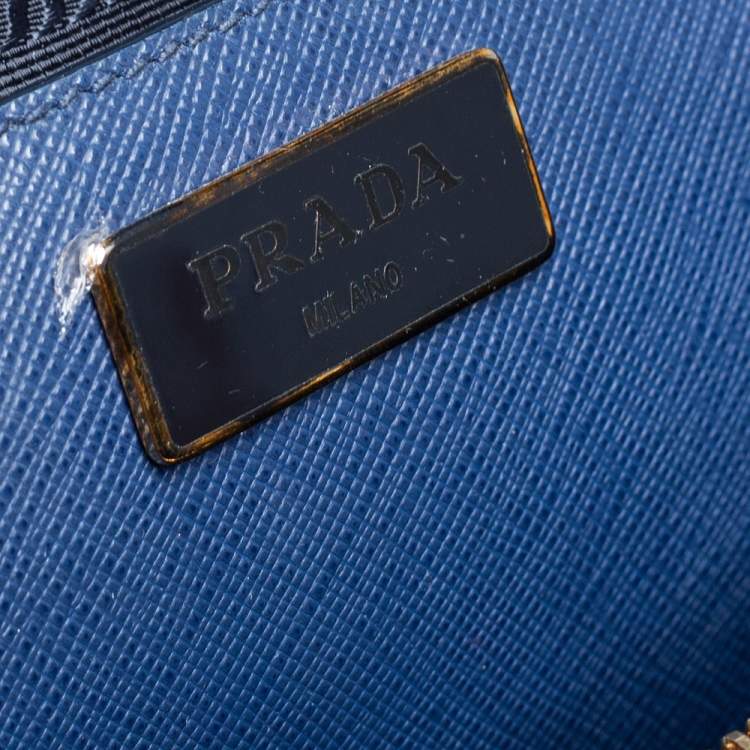 Pre Owned Prada Blue Saffiano Lux Leather Medium Galleria Tote