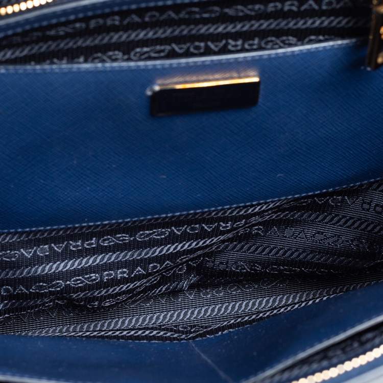 Pre Owned Prada Blue Saffiano Lux Leather Medium Galleria Tote