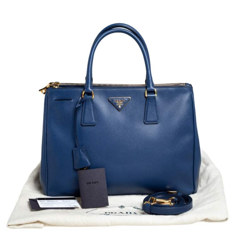 Pre Owned Prada Blue Saffiano Lux Leather Medium Galleria Tote