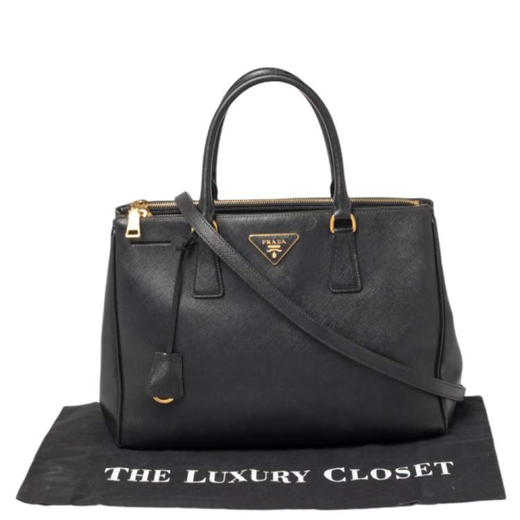 Pre Owned Prada Black Saffiano Lux Leather Medium Galleria Tote