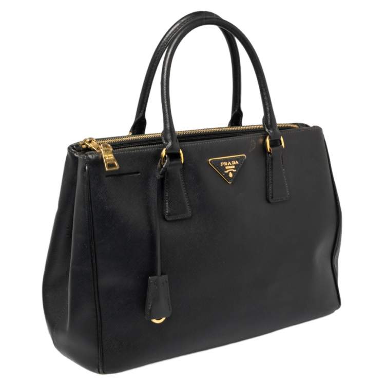 Pre Owned Prada Black Saffiano Lux Leather Medium Galleria Tote