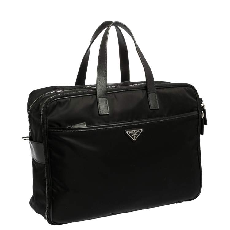 Pre Owned Prada Black Nylon and Leather Briefcase