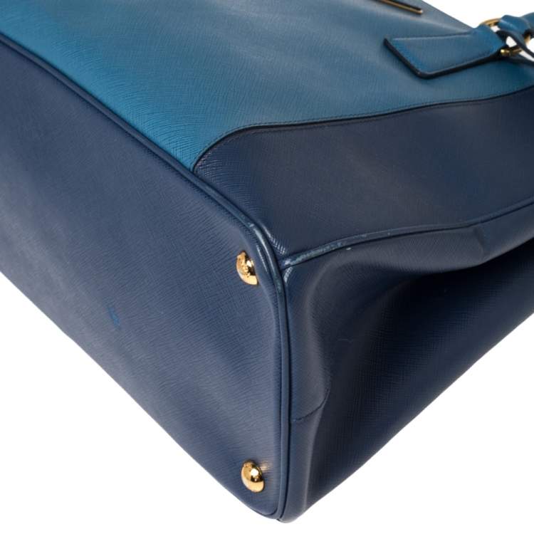 Pre Owned Prada Blue Two Tone Saffiano Lux Leather Medium Galleria Tote